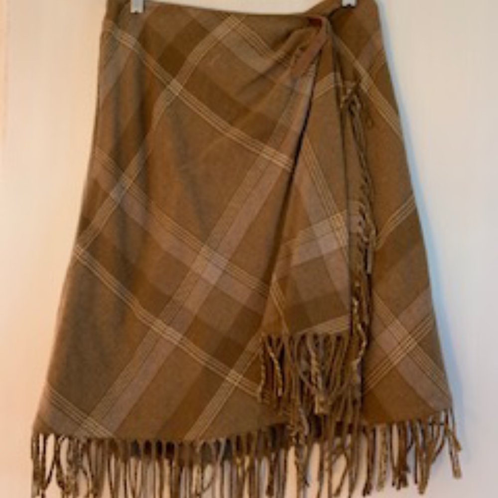 Wool Plaid Fringe Skirt